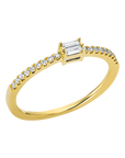 Ring 18 kt GG, Fassung rhodiniert, 2 Baguette 0,05 ct, TW-si, 18 Brillanten 0,12 ct, TW-si, Weite:54