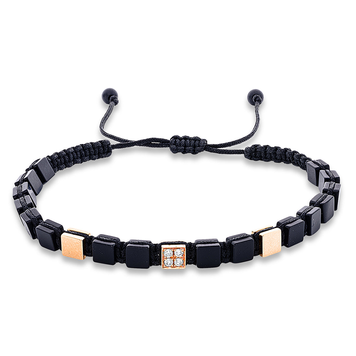 Armband 18 kt RG, black cord strap