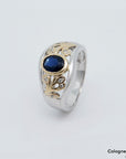 Ring mit ca. 0,10ct W-si Brillant + ca. 1,00ct Saphir 585/14K Weiß-/Gelbgold