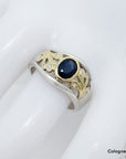 Ring mit ca. 0,10ct W-si Brillant + ca. 1,00ct Saphir 585/14K Weiß-/Gelbgold