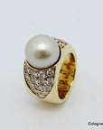 Ring mit Südseeperle Ø 12 mm + ca. 1,40ct TW-si Brillant 750/18K Gelbgold Gr. 53