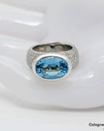 Ring mit 1,47ct TW-vvs Brillant + Blautopas Besatz in 750/18K Weißgold Gr. 56