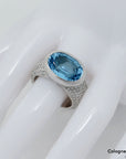 Ring mit 1,47ct TW-vvs Brillant + Blautopas Besatz in 750/18K Weißgold Gr. 56