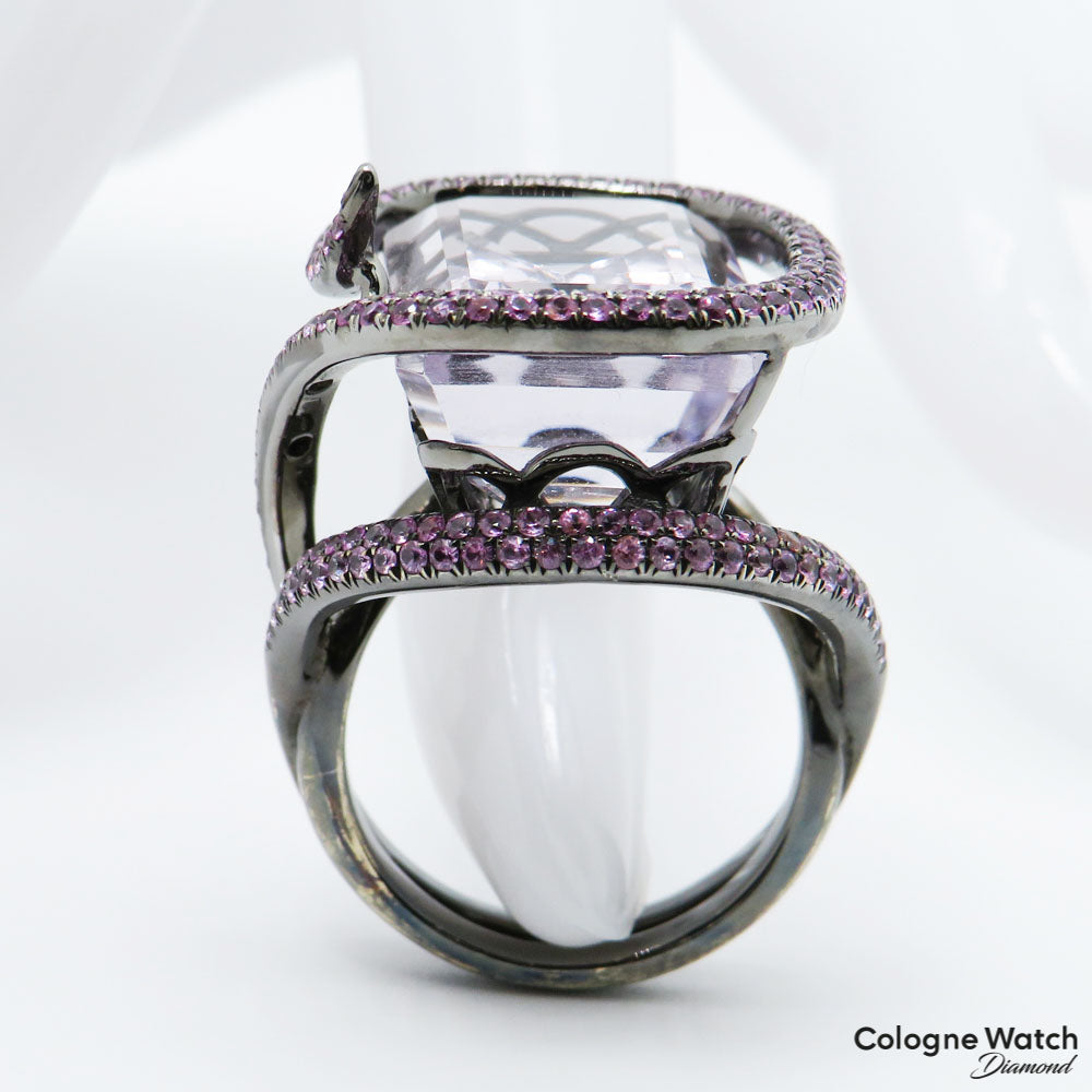 Ring mit Amethyst Besatz in 750/18K Weißgold schwarz rhodiniert Gr. 53