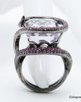 Ring mit Amethyst Besatz in 750/18K Weißgold schwarz rhodiniert Gr. 53