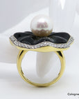 55ct W-si Brillant. Zuchtperle und Onyx Besatz in 750/18K Gelbgold Gr. 56