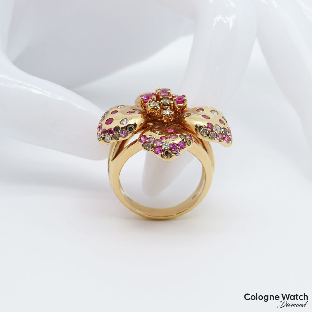 Floraler Ring mit Brillant und Rubin Besatz in 750/18K Rosegold Gr. 55